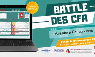 Battle des CFA, #Aventure Entrepeneur, finale le 24 novembre 2025 CMA formation Aix-en-Provence, Banque de France EDUCFI, Mes questions d'entrepreneur le portail national de l'éducation économique, budgétaire et financière et la Chambre des Métiers et de l'Artisanat Provence-Alpes Côte d'Azur
